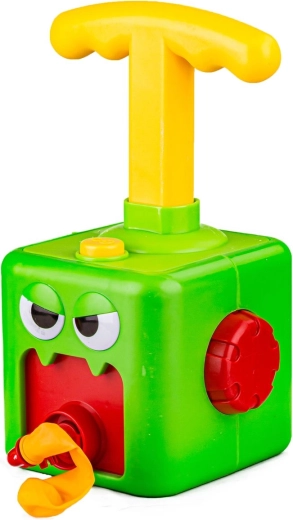 Hravý design zeleného potvůrka a balónky „z pusy“