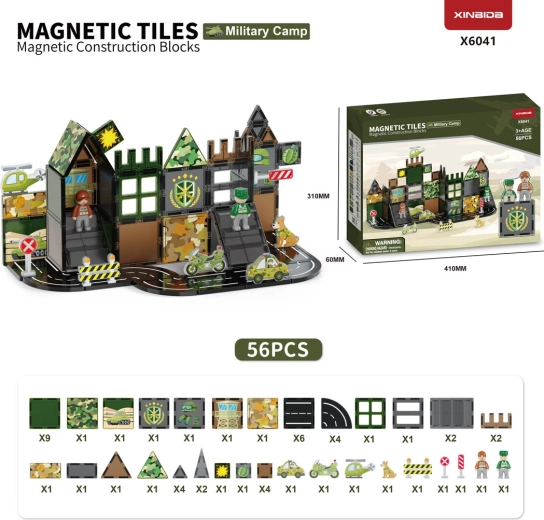 Magnetická stavebnice vojenská základna, 56 dílků