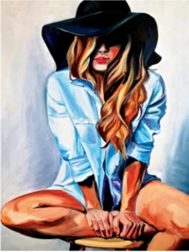 Norimpex diamantové malování žena v klobouku a košili 30 × 40 cm