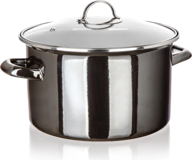 Smaltovaný hrnec se skleněnou poklicí 26 cm 6 l Metallic Black