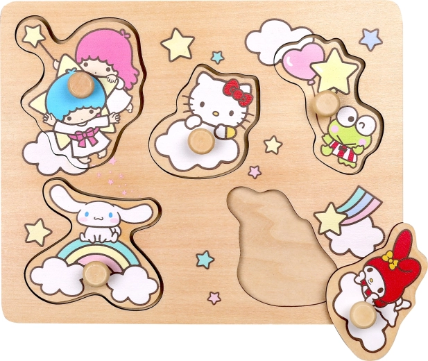 Dřevěné vkládací puzzle s úchyty Hello Kitty