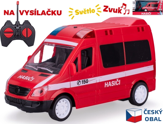 RC hasičské auto 17 cm s dálkovým ovládáním a světelnými a zvukovými efekty