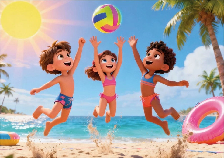 Veselé plážové ilustrace motivují ke hře