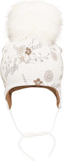 Teplá čepice s oušky a velkou bambulí