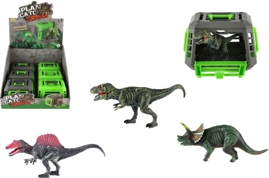 Dinosaurus v přenosné kleci – plastová hračka 13 × 9 cm, mix druhů, box 12 ks