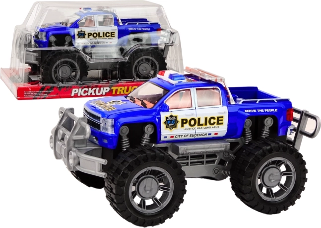 Policejní terénní pickup modrý – hračka s pohonem