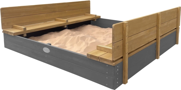 AXI pískoviště xxl Ella 150 × 150 se skládacím víkem a lavičkami šedé