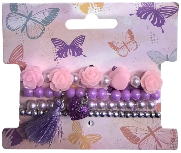Pink sada korálkových náramků s květy, 4 ks
