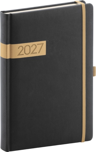 Notique denní diář Twill 2027 černo-zlatý 15 × 21 cm