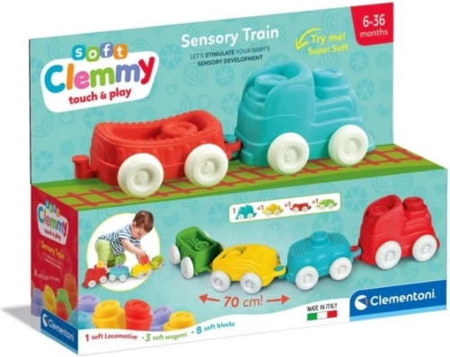 Senzorický měkký vláček s kostkami CLEMENTONI Soft Clemmy