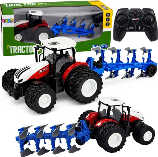 Rc farmářský traktor s víceradličným pluhem 1:24 (2,4 GHz) červený