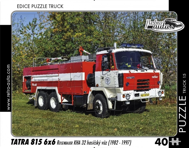 Puzzle retro auta Tatra 815 6x6 Rosenbauer KHA 32 hasičský vůz 40 dílků