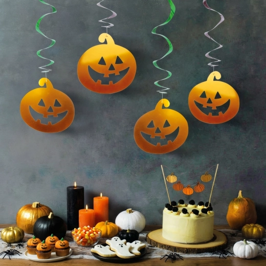 Sada závěsných halloweenských dekorací s dýněmi a duchy, 12 ks