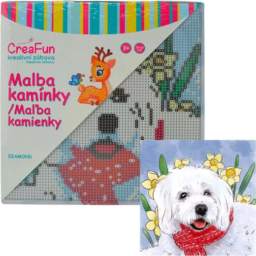 Diamantové malování – bílý pes 20 × 20 cm