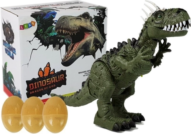 Zelený dinosaurus na baterie s projektorem, zvuky a kladením vajec