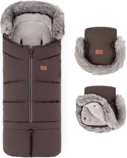 PETITE&MARS set zimní fusak Arctic 4v1 + rukavice na kočárek Furry rich brown