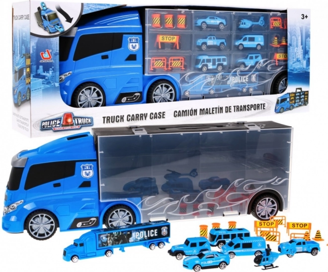 Policejní nákladní auto 2v1 se schránkou na autíčka a skluzavkou, pro děti 3+