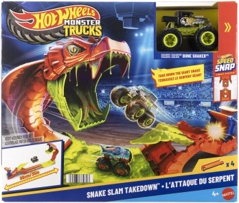 Hot Wheels Monster Trucks Snake Slam Takedown herní set s truckem BONE SHAKER