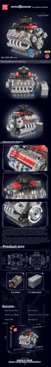 Stavebnice Mould King motor V8, 488 dílků