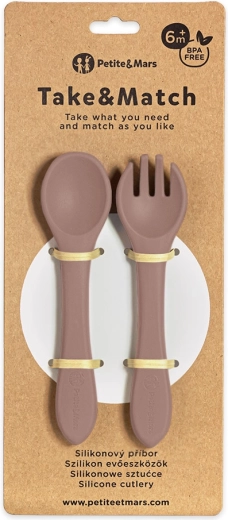 PETITE&MARS silikonový příbor Take&Match Velvet Latte pro děti 6m+