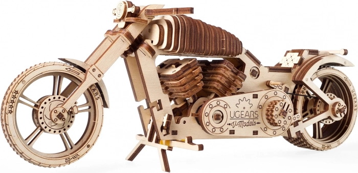 Dřevěné 3D puzzle motorka UGEARS – mechanický model bez lepení