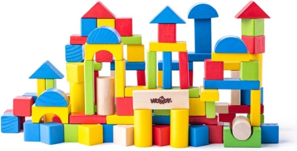 dřevěné stavební kostky v kyblíku 100 ks