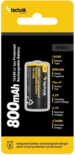 Nabíjecí baterie 16340 (RCR123) 800 mAh 3,7 V