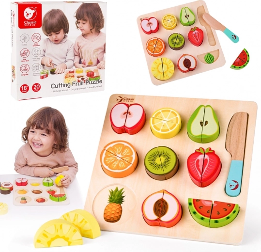Klasické Svět Dřevěné Ovoce na Krájení Montessori Sada
