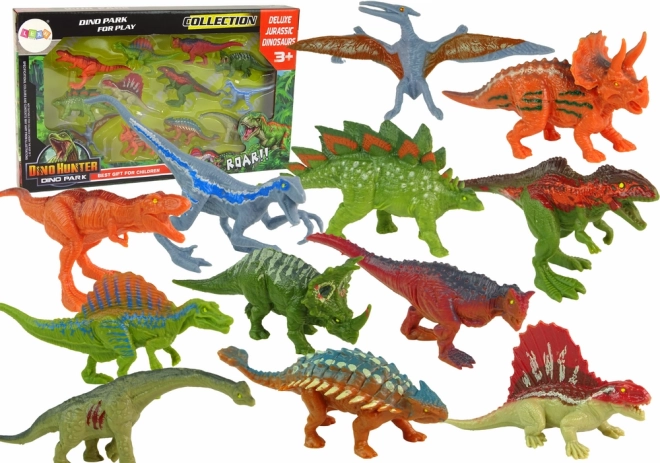 Sada figurek dinosaurů, 12 ks – barevné gumové hračky