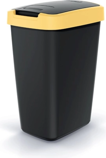 Odpadkový koš s výklopným víkem 12 l, černý se světle žlutým víkem