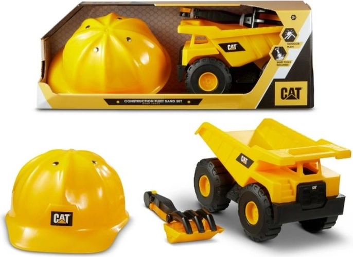 CAT vyklápěč a buldozer s dětskou stavební helmou