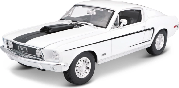 Maisto 1968 Ford Mustang GT Cobra Jet – kovový model auta 1:18 bílý