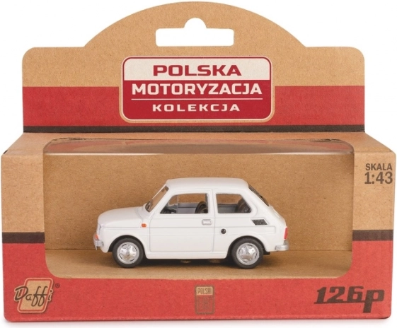 Kovový model auta Fiat 126p PRL v bílé, 1:43