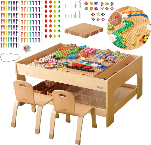 Masterkidz dřevěný vzdělávací stůl se STEM doplňky a 563 kostkami