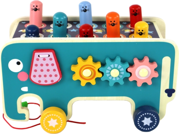 Zábavná dřevěná Whac‑a‑Mole ve tvaru slona