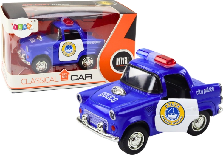 Klasické modré policejní auto s pohonem, světly a zvuky 1:38