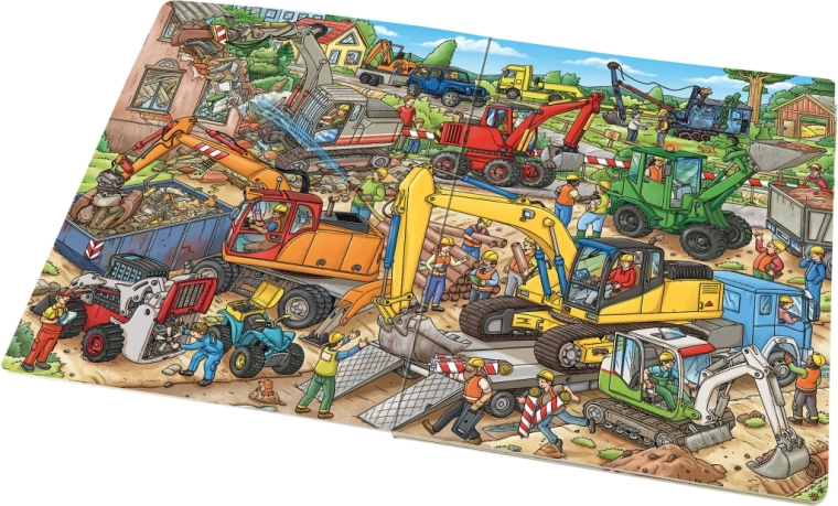 Plné staveniště strojů a práce v pohybu