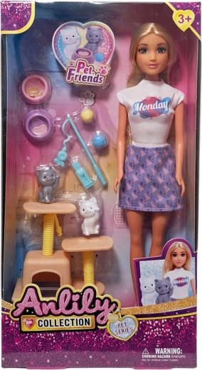 Lalka s koťátky a doplňky k péči