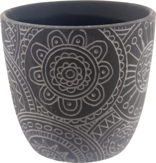 Keramický květináč mandala černý 13 × 13 × 12 cm