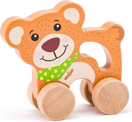 Woodyland dřevěný medvídek na kolečkách s úchytem