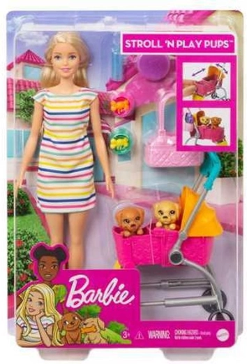 Barbie lalka se spacerovým kočárkem pro mazlíčky