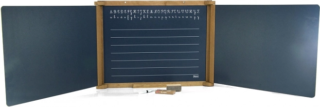 Jeujura dřevěná trojkřídlá nástěnná multifunkční tabule 156 × 43 cm s příslušenstvím