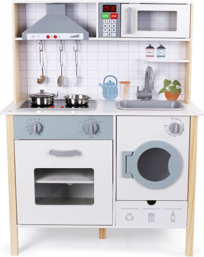 Babu dřevěná dětská kuchyňka s troubou a pračkou