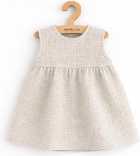 Dětské mušelínové šaty New Baby Ella, lněný vzhled, vel. 74 (6–9 měsíců)