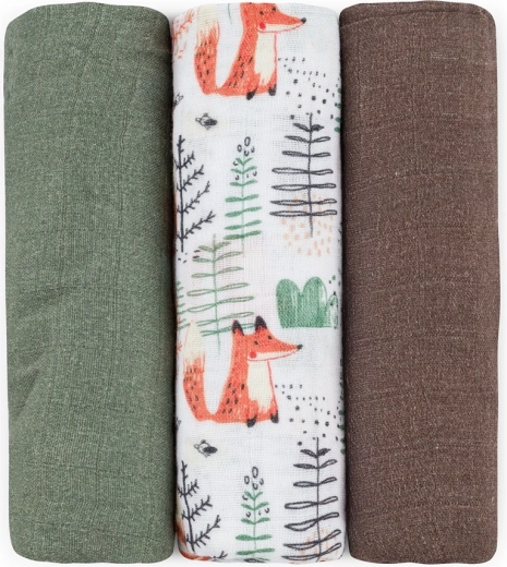 Bambusové mušelínové pleny Petite&Mars Moussy Forest Fox, 3 ks, 68 × 68 cm