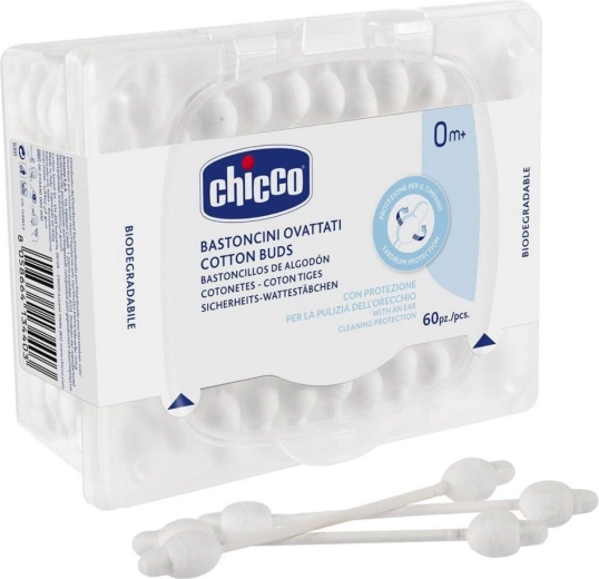 Chicco vatové tyčinky s anatomickým tvarem, 100% bavlna, 60 ks
