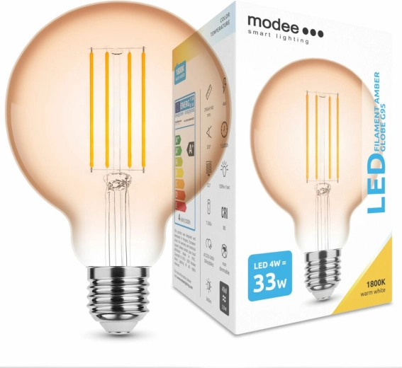 Modee LED filamentová žárovka amber globe G95 4 W E27 1800 K