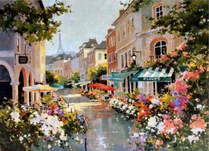 Norimpex malování podle čísel Pařížská ulice v květinách 40 × 50 cm