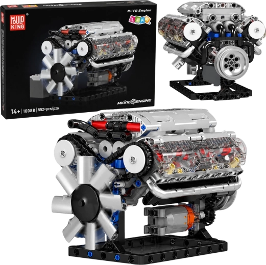Stavebnice mechanický motor V8 s pohyblivými písty (552 dílků)