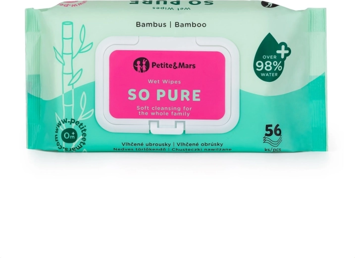 Petite&Mars vlhčené bambusové ubrousky So pure bioodbouratelné 56 ks